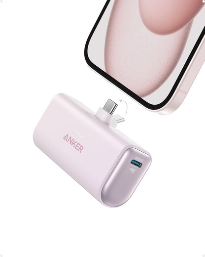 Anker iPhone 17 Portable Charger, Nano Power Bank with Built-in USB C Connector, 5,000mAh Portable Charger 22.5W, for iPhone 17/16/15 Series, Samsung S22/23 Series, iPad Pro/Air, AirPods, and More