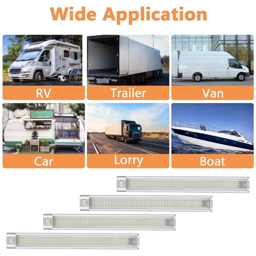 URAQT 12V Interior LED Light Bar, 4 Packs 120 LEDs 1600LM Universal Strip Light with ON/OFF Switch, for Van Light Bar, Motorcycles, Cars, Caravan, RV, Trucks, Boats, Indoors Universal Strip Light