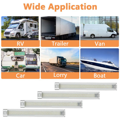 URAQT 12V Interior LED Light Bar, 4 Packs 120 LEDs 1600LM Universal Strip Light with ON/OFF Switch, for Van Light Bar, Motorcycles, Cars, Caravan, RV, Trucks, Boats, Indoors Universal Strip Light