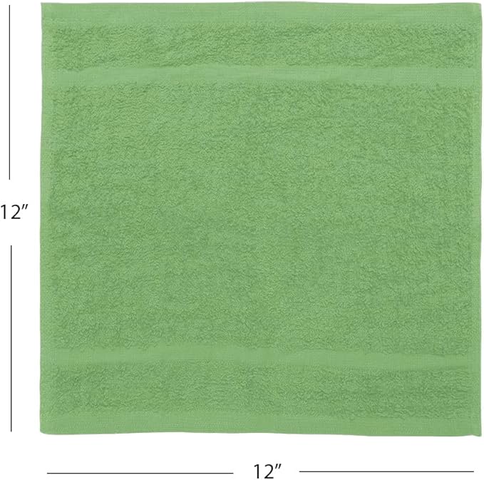 Avalon Towels Cotton Washcloths 24-Pack – 12 x 12 Inch Sage Green Super Soft &