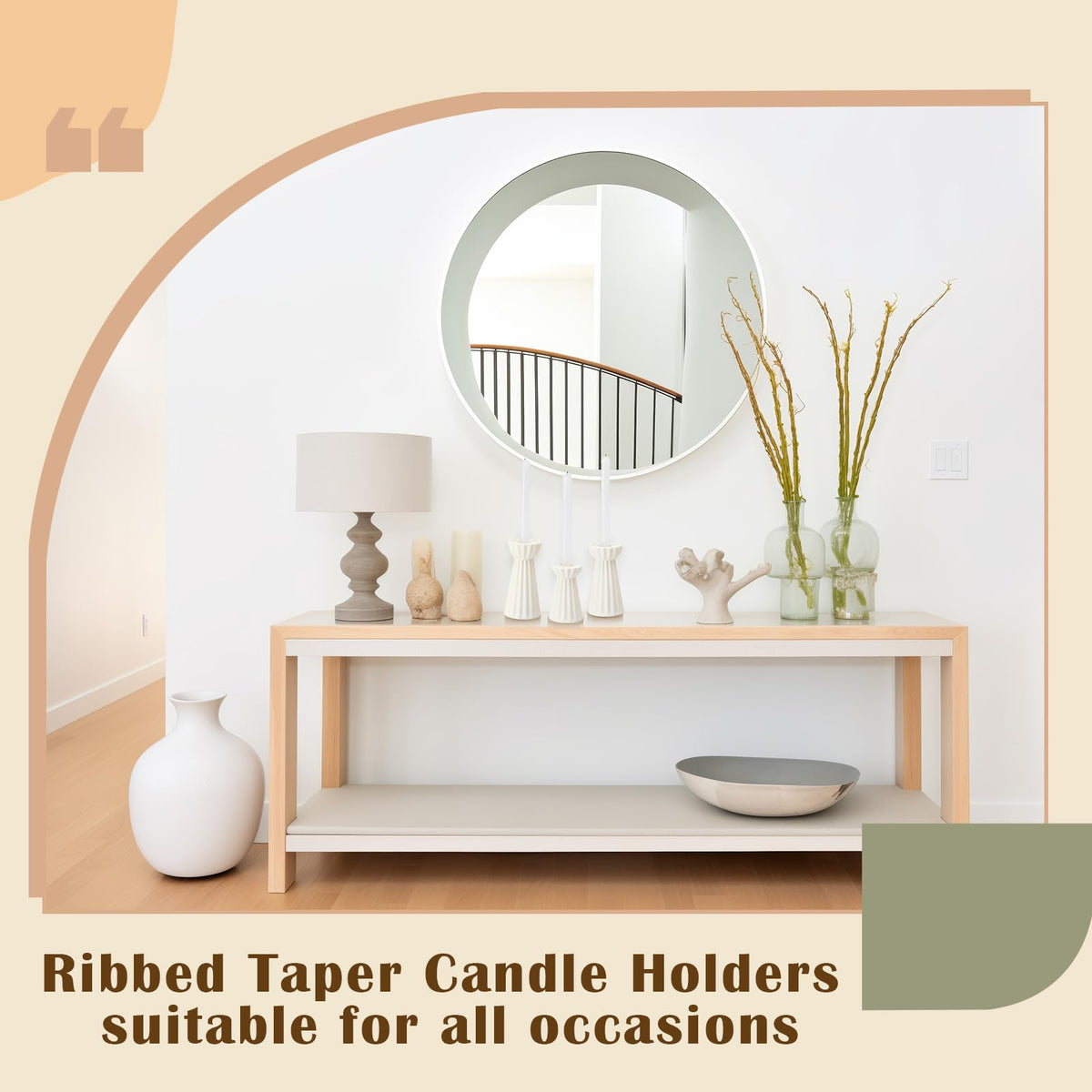 Honeydak Set of 3 Ceramic Taper Candle Holder Cream White Candlestick Holder Fluted Candle Stick Stand Boho Nordic Modern Decorative Table Centerpiece Wedding Home Dinner Party Housewarming Gift