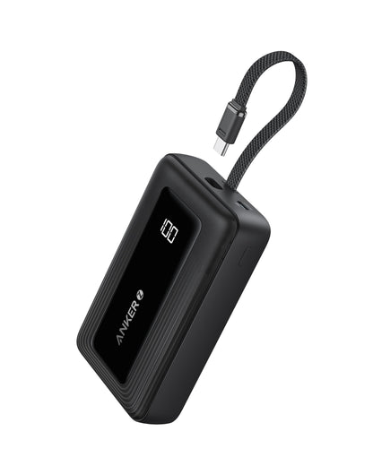 Anker Zolo Power Bank, 20,000mAh 30W High-Speed Portable Charger with Built-In USB-C Cable, Battery Pack For iPhone 17/17 Air/17 Pro/17 Pro Max/16/15 Series, Galaxy, and More