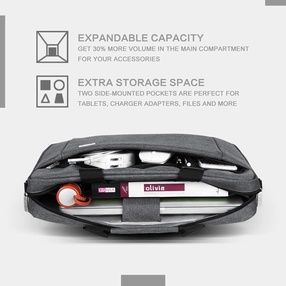 Voova Laptop Bag Case 14 15 15.6 Inch, Computer Sleeve Messenger Bag with Shoulder Strap Expandable Waterproof Business Briefcase for Men Women to Work Travel School, Fit 14-16 Inch Laptop-Grey