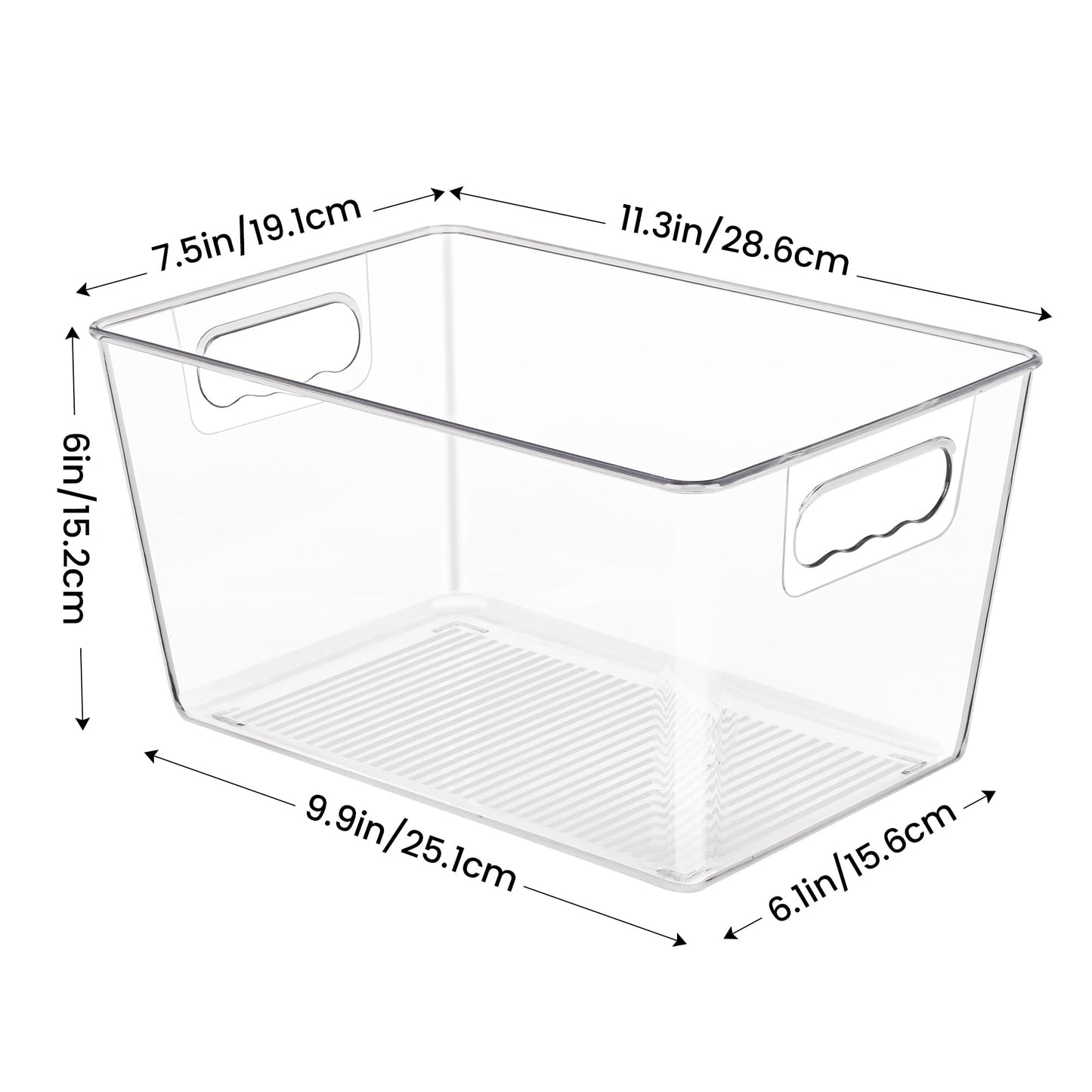 YIHONG 6 Pack Clear Pantry Organizer Bins, Plastic Containers with Handle for Kitchen,Freezer,Cabinet,Closet,Bathroom Under Sink Storage