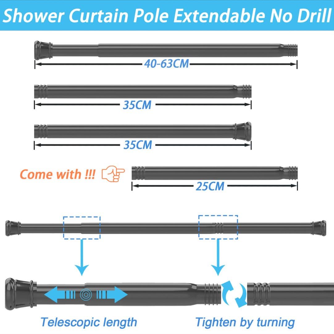 1PC Tension Rod No Drill Shower Curtain Pole Extendable Curtain Poles Shower Curtain Rail for Bathroom, Window, Door, Wardrobe, 73-145cm/28.74-57.09Inch(Diameter:25mm) White