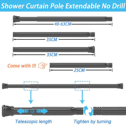 1PC Tension Rod No Drill Shower Curtain Pole Extendable Curtain Poles Shower Curtain Rail for Bathroom, Window, Door, Wardrobe, 73-145cm/28.74-57.09Inch(Diameter:25mm) White
