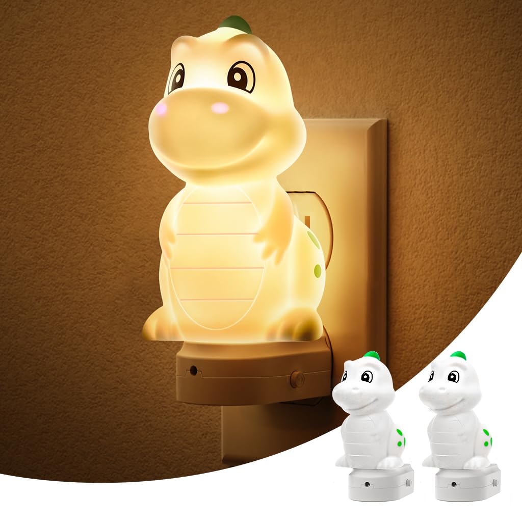 L LOHAS LED Plug in Night Light for Kids,2-Pack 3D Cute Dinosaur Night Lights with Dusk to Dawn Sensor, RGB+Soft White 3000K Dinosaur Night Light,Christmas Birthday Gift Nightlight for Kids,Room Decor