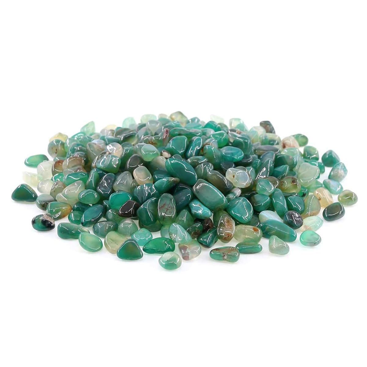 WAYBER Natural Green Agate Pebbles, 1 Lb/460g Decorative Rocks Non-Toxic Crystal Stone Irregular Quartz Gemstone Crushed Pieces Tumbled Stone Chips for Jewelry Making/Home Decoration