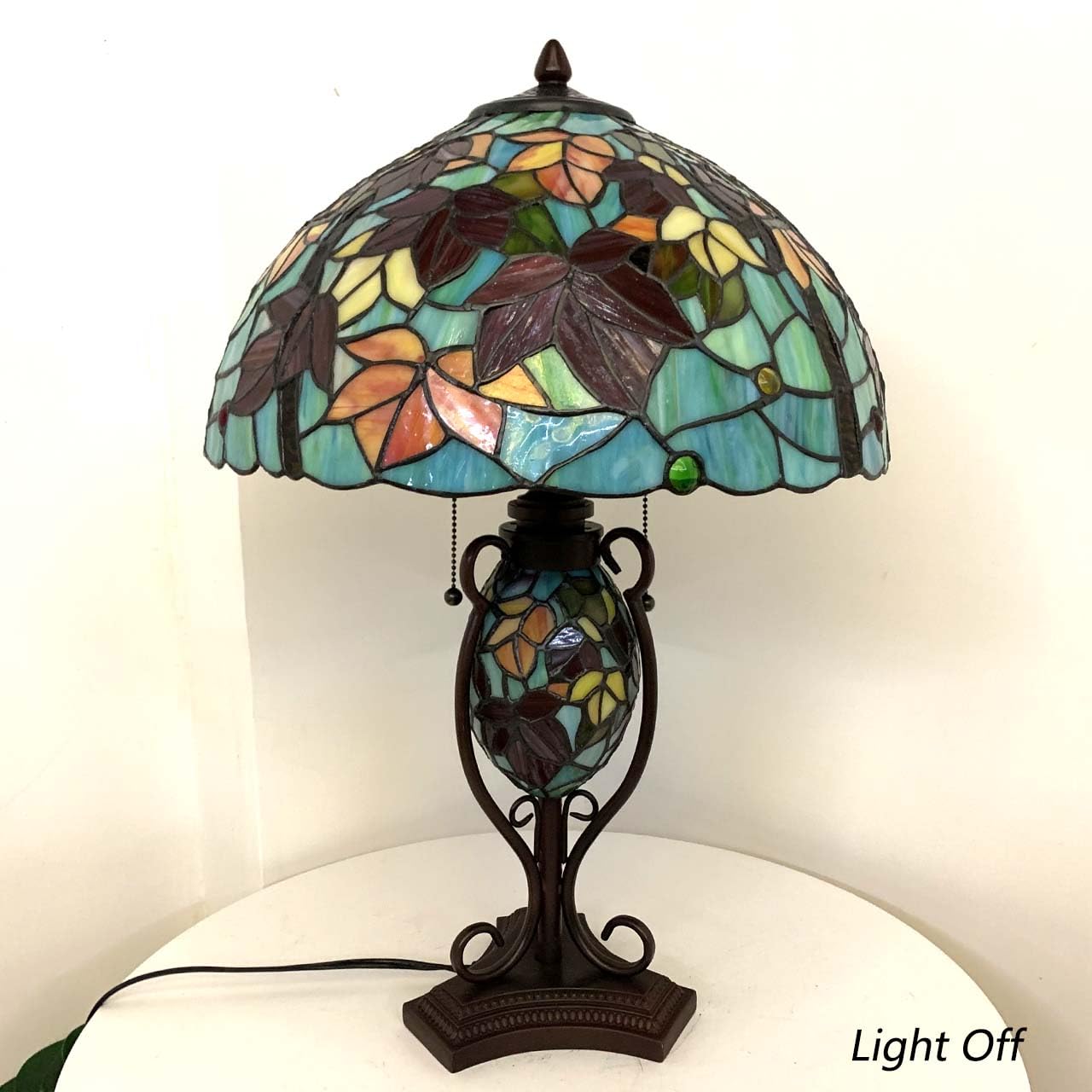 Bieye L10883 Tiffany Style Stained Glass Table Lamp Double Lit for Home Decor 16Wx24H (Maple Leaves)