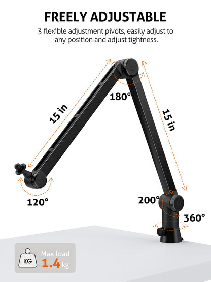 Metal Desk Clamp For Microphone Suspension Boom Scissor Arm Stand Holder with Adjustable Screw by SUNMON