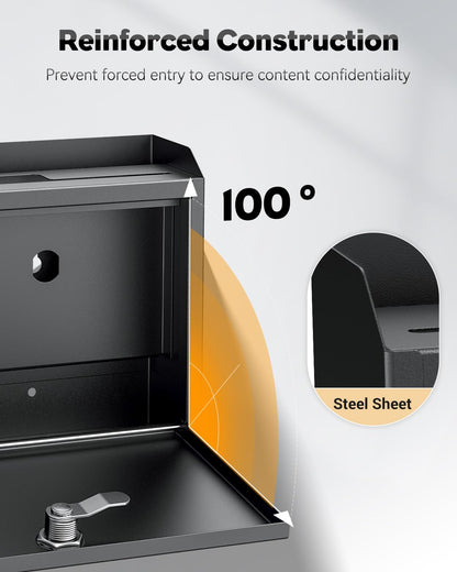 Uniclife Wall Mounted Mailbox with Key Lock & Newspaper Holder, Suggestion Box with Top Slots, Key Drop Box, Safe Lock Box, Metal Donation Box, Ballot Box for Office Business Activity