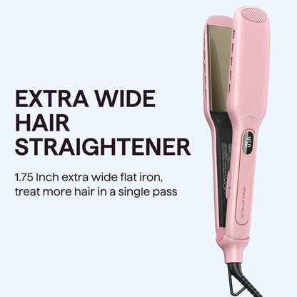 Wavytalk Wet to Straight Hair Straightener, Titanium 1.75 Inch Vent Sesh Wide Flat Iron, Straightener for Damp or Dry Hair with Dual Voltage Leave Silky & Smooth, Black