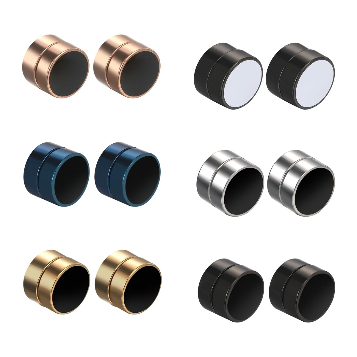 Punk 8mm Magnetic Stud Earrings: 6Paris Stainless Steel Black Blue Non-piercing Clip On Fake Cheater Stud Earrings for Men Women
