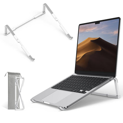 OMOTON Portable Laptop Stand for Desk, Foldable Aluminum Laptop Riser, Ergonomic Computer Stand Compatible with for MacBook Pro/Air, Dell, HP, Lenovo, 10-17.3'' (Silver)