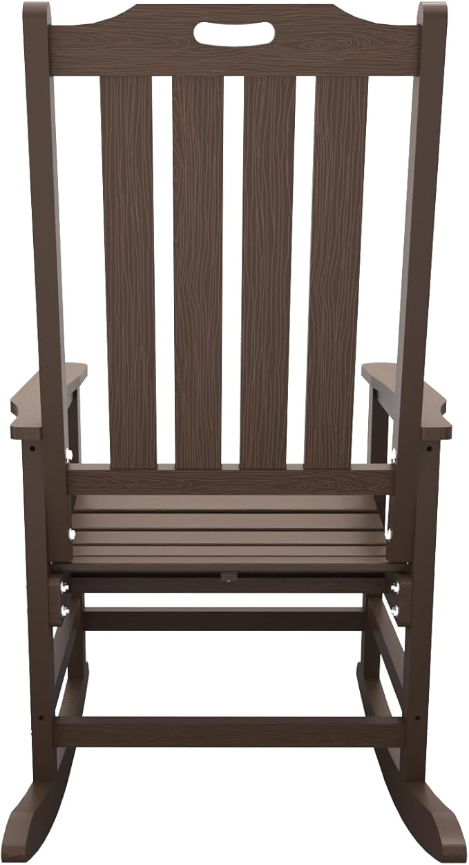 Oversized Rocking Chair Set of 2, Outdoor Rocking Chair for Adults, All Weather Resistant Porch Rocker for Lawn Garden, Brown