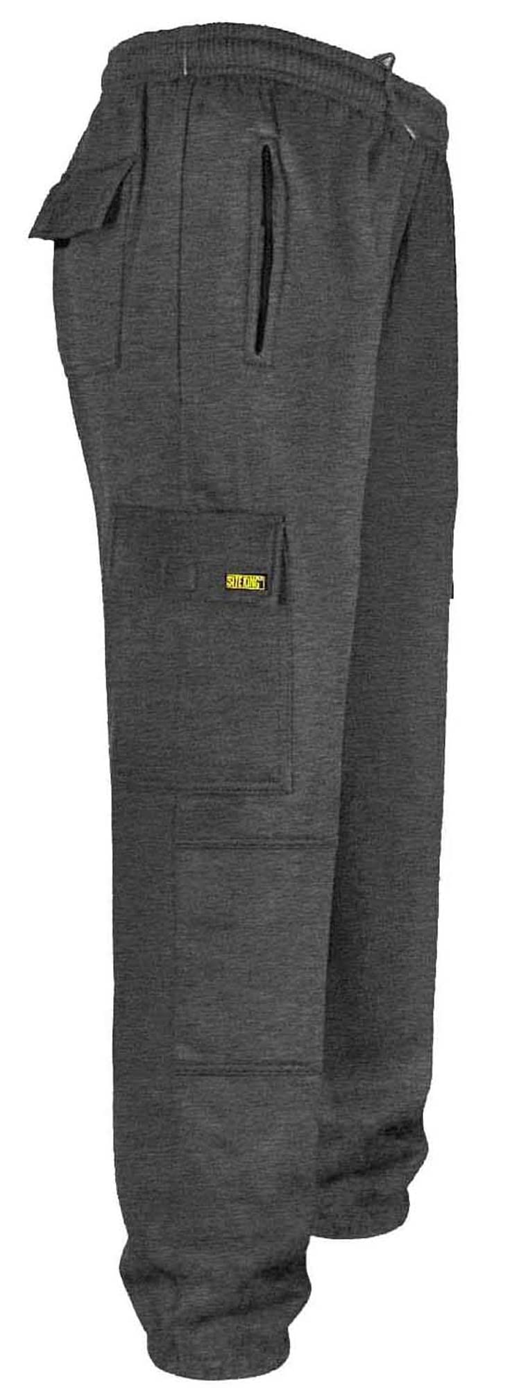 SITE KING Mens Cargo Combat Work Tracksuit Jogging Bottoms with Knee Pad Pockets Size S to 5XL Fleece Pants (Large - 38/40 Waist, Charcoal)
