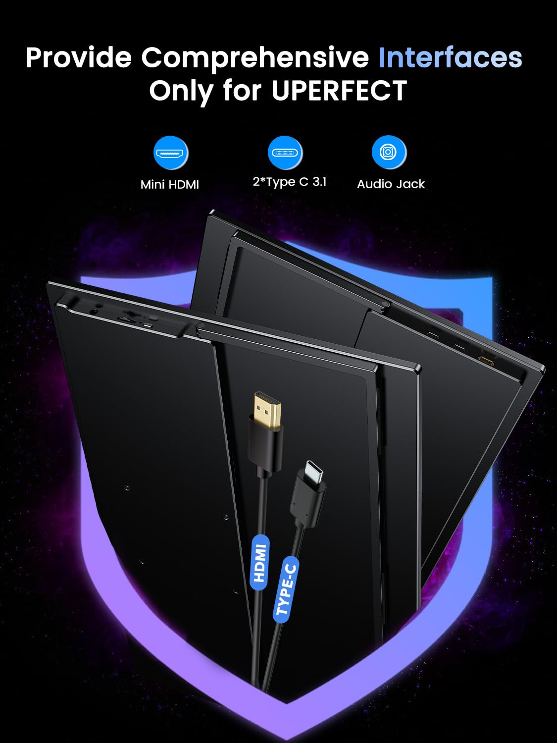 UPERFECT Portable Monitor 18.5 inch 120HZ 125% sRGB 1080P w/VESA & Stand, Large Portable Monitor FreeSync IPS HDR Gaming Display, HDMI USB C Travel Second Screen for Laptop MacBook