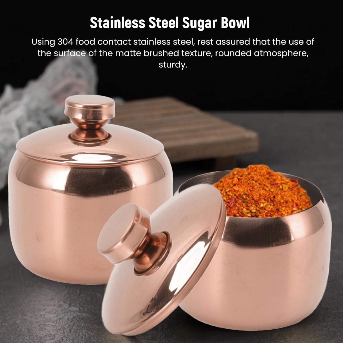 Locadence Stainless Steel Seasoning Box, Condiment Canisters Pots, Sugar Storage Bottle with Lid for Salt, Sugar, Sesame Seeds, Home Kitchen Restaurant (Rose Gold)