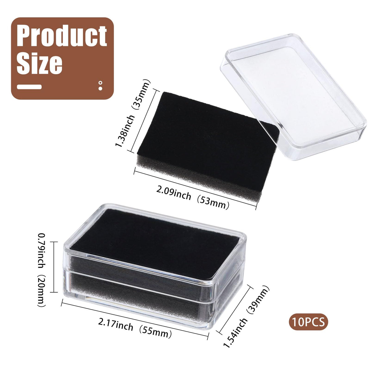 CHGCRAFT 10Pcs Clear Gemstone Display Box Small Loose Diamond Gemstone Display Case Plastic Containers Holder with Clear Top Lids and Sponge, Black