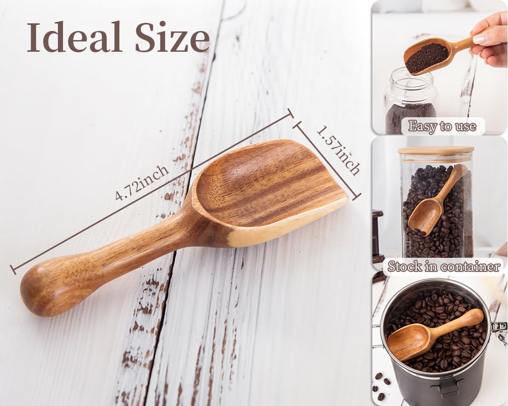 LEBAMI Wooden Coffee Scoop for Ground Coffee,4pcs Coffee Measuring Scooper for Beans Powder Tea Shovel,Small Wood Spoons Multipurpose for Jars Canisters,Kitchen Spice Pepper Condiment Powder Shovel