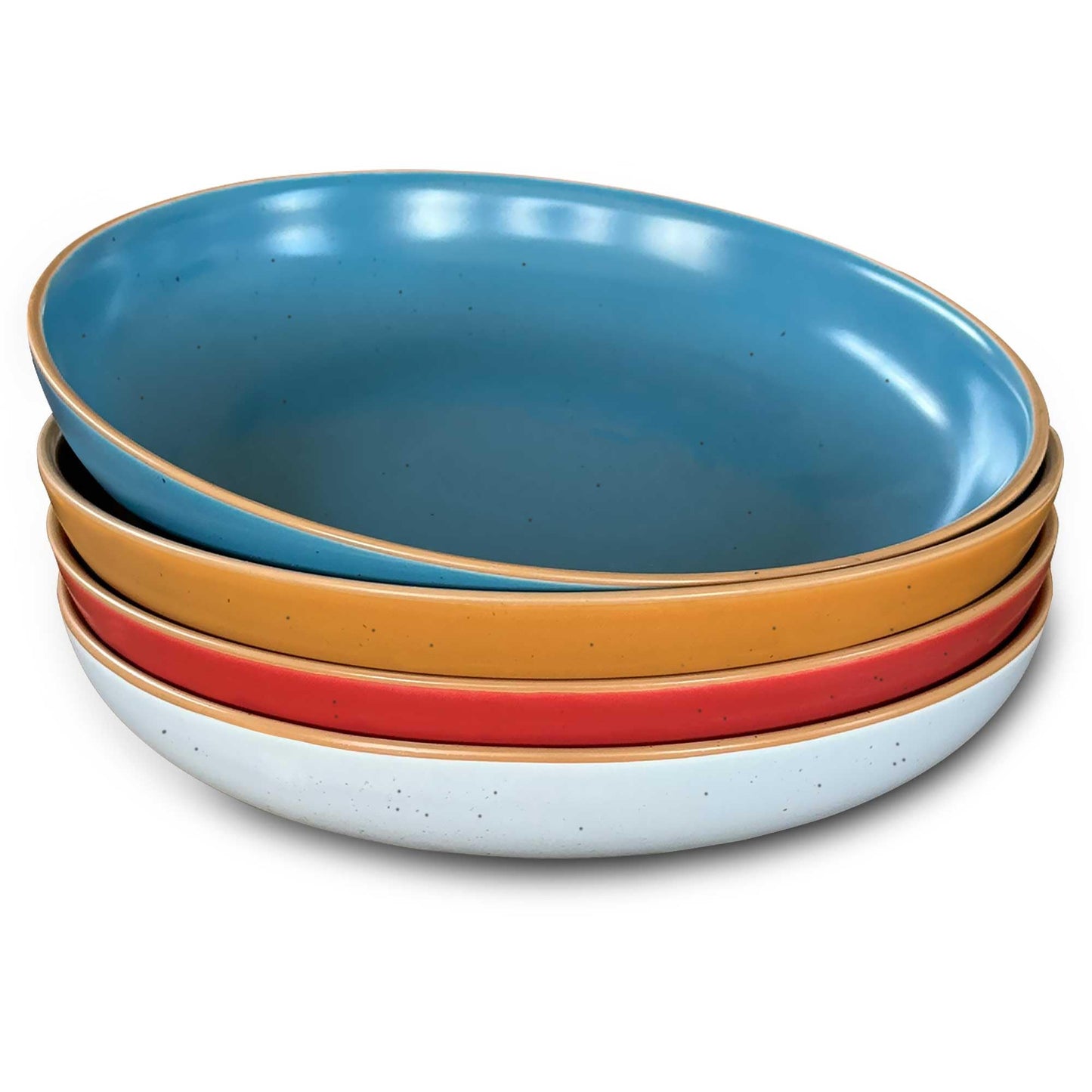 Mora Ceramic Artisan Matte Large Pasta Bowls 30oz, Set of 4 - Serving, Salad, Dinner, etc Kitchen Plate/Wide Bowl - Microwave, Oven, Dishwasher Safe - Modern Porcelain Stoneware Dishes, Marina Colors