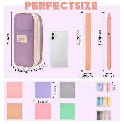 Aesthetic School Supplies with Pencil Pouch - 27Pcs Cute College Essentials Set, Big Capacity Pen Case, Pastel Highlighters, Bible Study Journaling Stationary, Annotation Kit Stuff Gift for Girls Teen