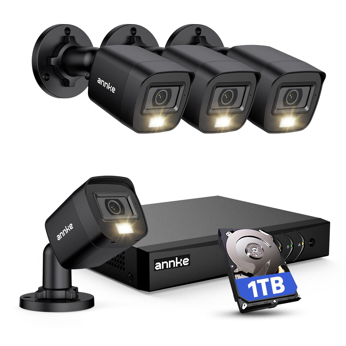 ANNKE 8CH H.265+ 3K Lite Wired Security Camera System with AI Human/Vehicle Detection, 4 x 1920TVL 2MP CCTV IP67 Cameras with Smart Dual Light for Outdoor Use, Color Night Vision, 1TB Hard Drive
