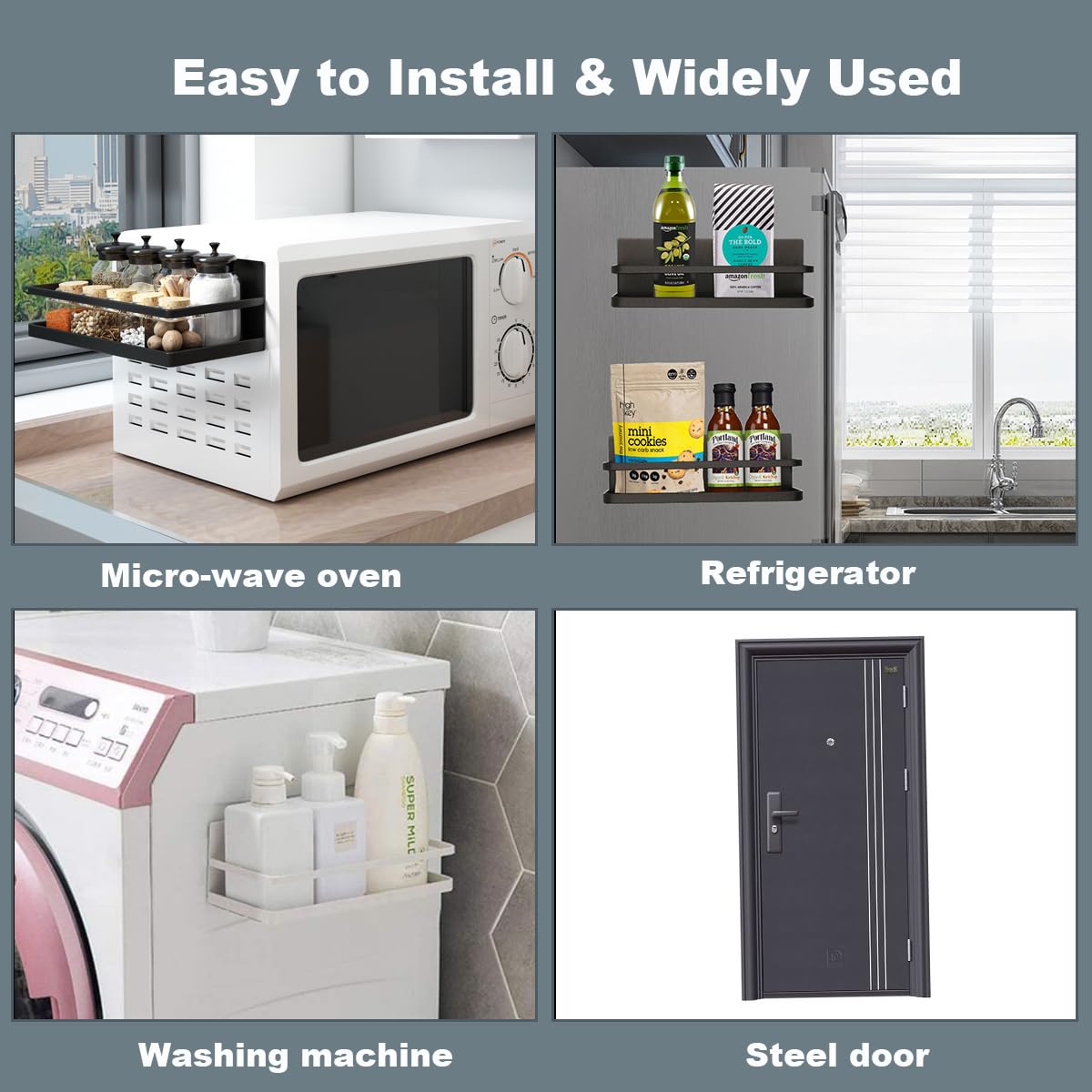 Hoopoton 2 Pack Magnetic Spice Rack, Easy to Install on The Side of Refrigerator/Space Saving Kitchen Organization Shelf Organizer for Cabinet