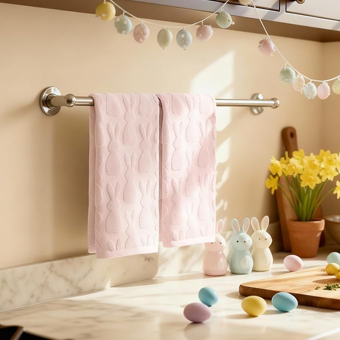 Artoid Mode 4 Pcs Pink 3D Rabbit Jacquard Easter Hand Towels