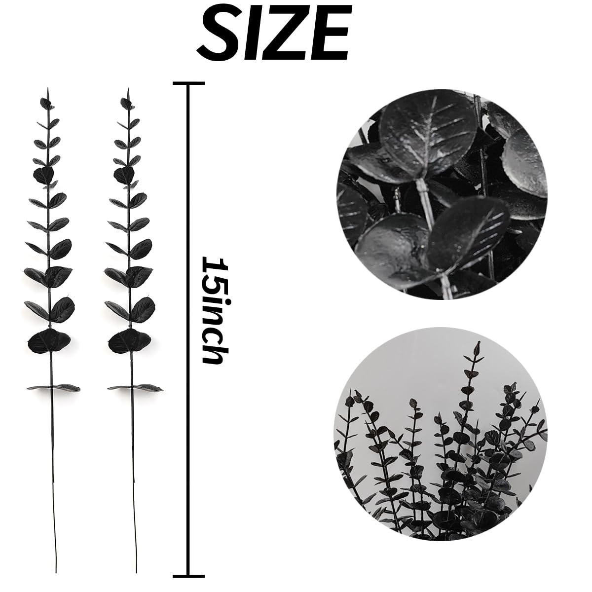TIHOOD 14PCS 15” Black Eucalyptus Stems Artificial Eucalyptus Leaves Branches Fake Eucalyptuses Decor Faux Eucalyptus leaf Stem for Halloween Autumn Fall Floral Arrangement Wedding Bouquet Home Office