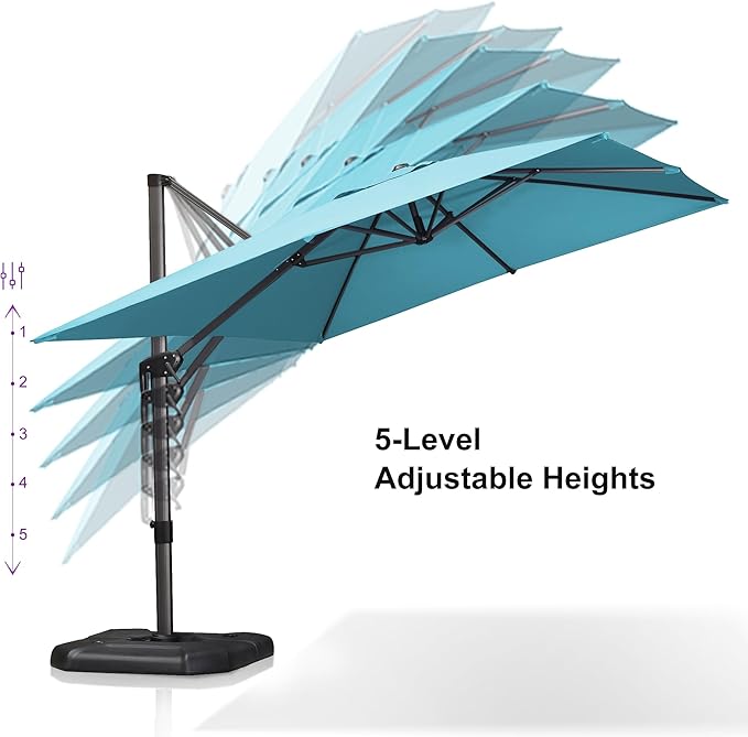 PURPLE LEAF 9'×11.5' Cantilever Patio Umbrella with Base Rectangle Offset Outdoor Umbrella Cover with Zipper for Garden Deck Pool Turquoise Blue