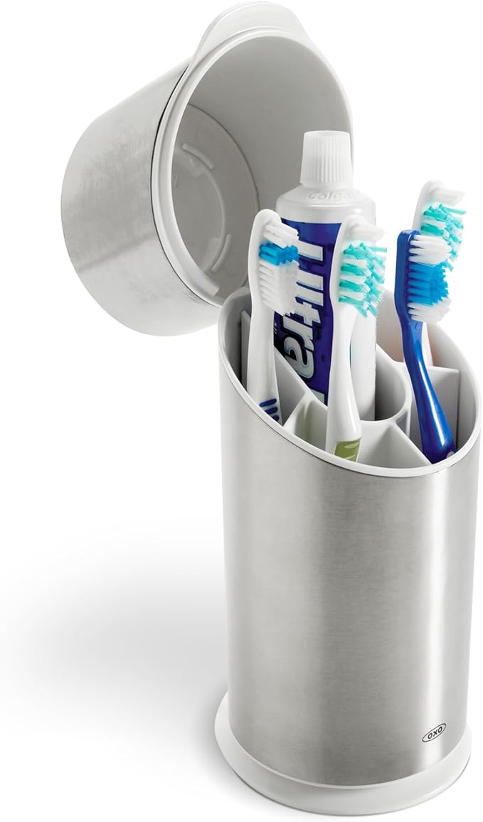 OXO Good Grips Stainless Steel Toothbrush Organizer, Bathroom Organizer and