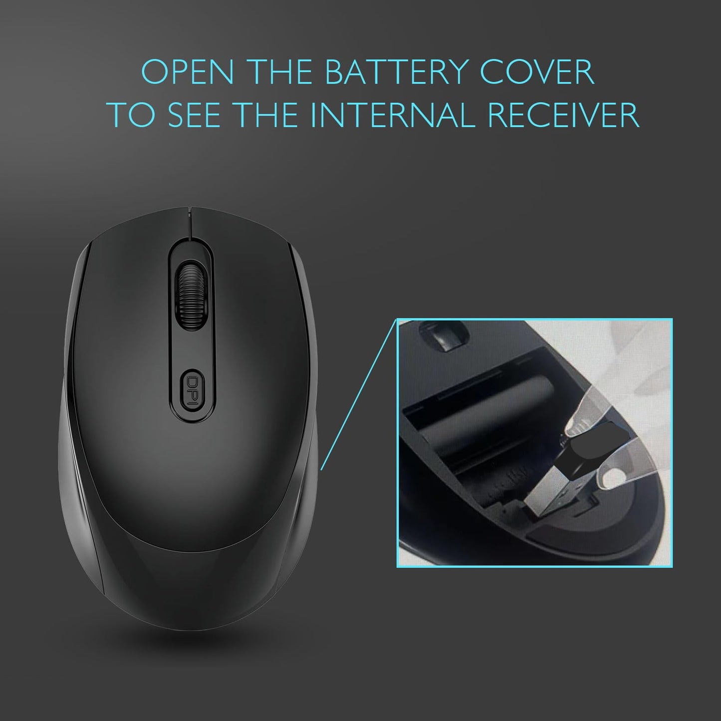 ONE-UP Wireless Mouse, 2.4G, Silent, USB Nano Receiver, for Laptop, Chromebook, PC, Mac, Windows and School Work (Black)