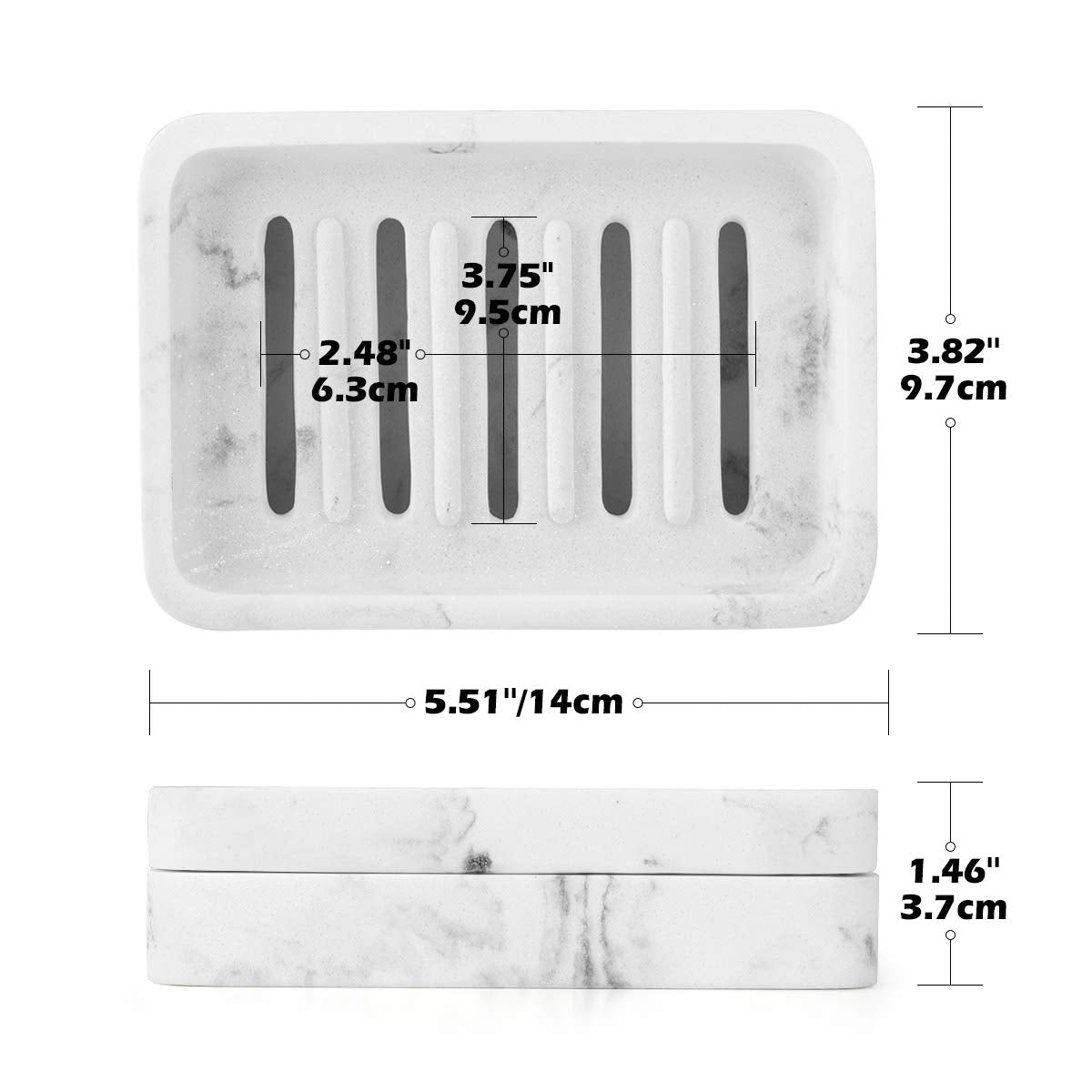 Luxspire Soap Dish Tray, Double Layer Draining Sponge Holder, Detachable Container Box for Bathroom Shower, Kitchen Sink Dish - White Marble