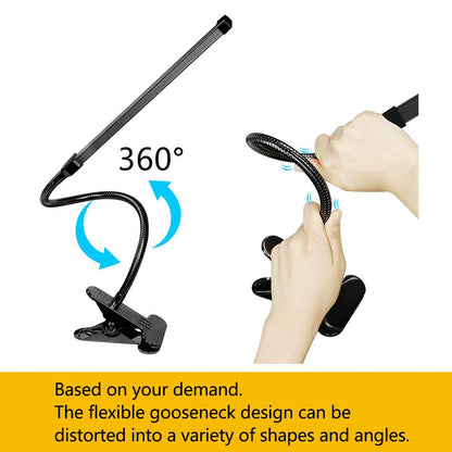 LED Clip Desk Lamp, Reading Light Study Lamp Eye Care Protection With 10 Dimmable Brightness & 3 Light Modes, USB Powered Flexible Gooseneck Clamp For Bed Headboard Table Office Lights, 7W (Black)