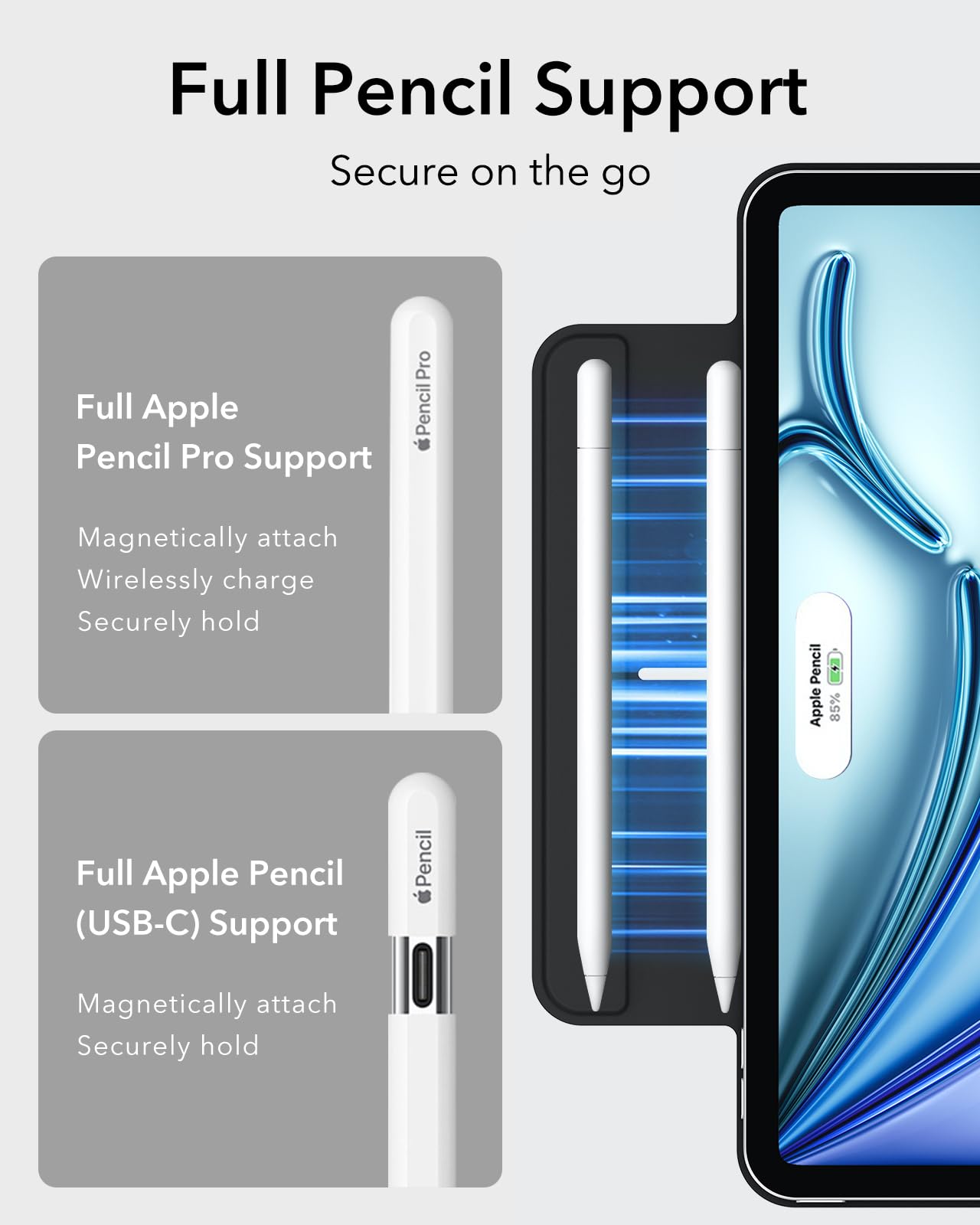 ESR for iPad Air 11 Inch Case M3/M2 (2025/2024), iPad Air 5th/4th Gen Case (2022/2020), Powerful Magnetic Attachment, Slim Trifold Stand, Supports Pencil Pro&Pencil(USB-C), Durable Protection, Black