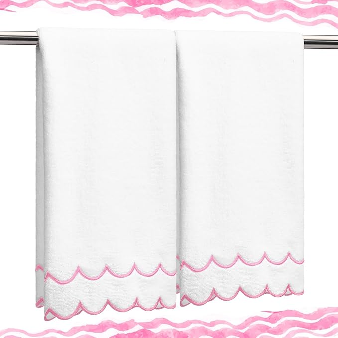 2 Pcs Scalloped Hand Towels 100% Cotton Fingertip Towels