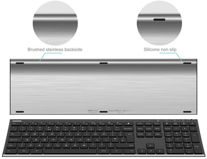 Arteck 2.4G Wireless Keyboard and Mouse Combo Stainless Steel Ultra Slim Full Size Keyboard and Ergonomic Mice for Computer Desktop PC Laptop and Windows 10/8/7 Build in Rechargeable Battery