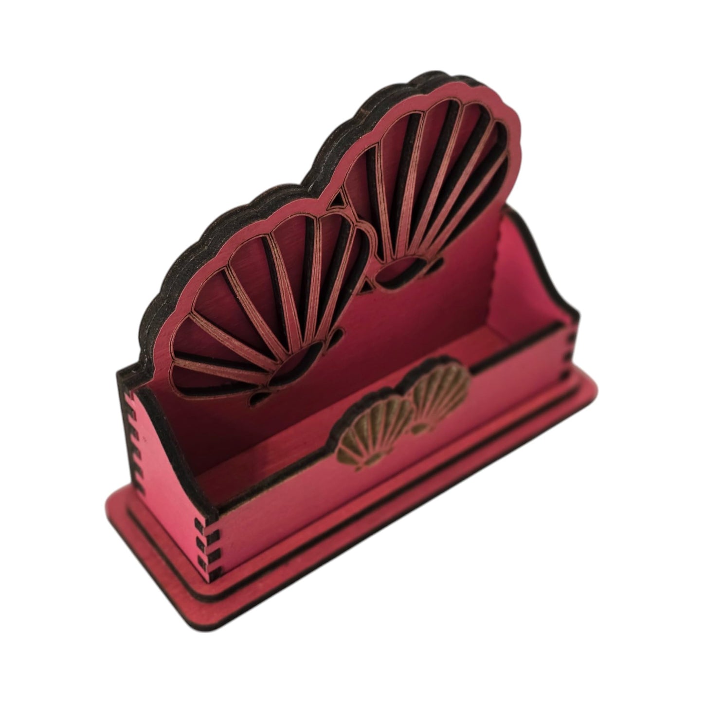 Seashell Wood Business Card Holder, Elegant Desk Accessory and Organizer (Pink)