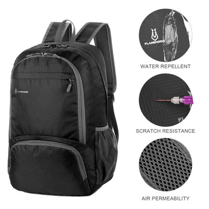 30L Backpack Foldable Waterproof Backpack High Capacity Ultralight Rucksack Sturdy Durable Daypack for Hiking Daypack Packable Camping Travel Outdoor Sport Knapsack for Men Women (black)