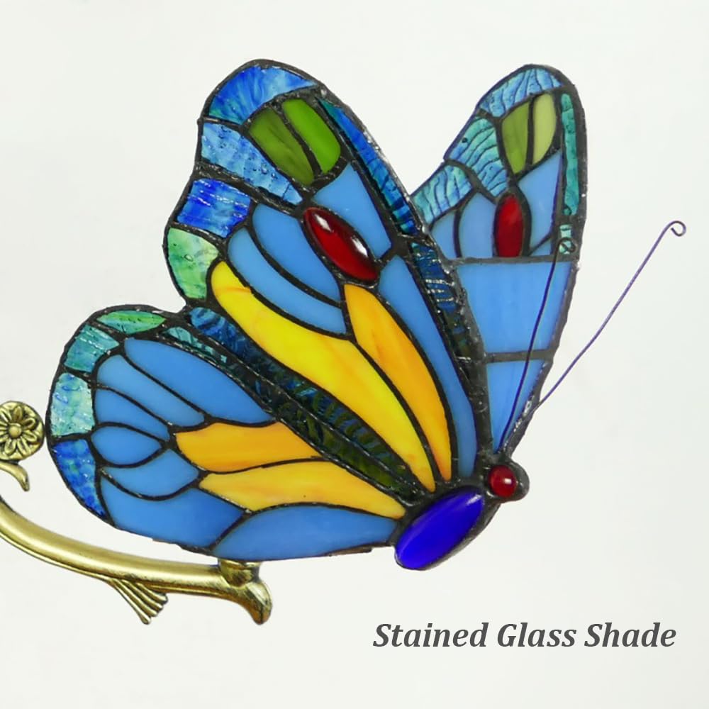 Aeyee Stained Glass Chandelier, Tiffany Style Hanging Light, Classic Blue Butterfly Pendant Light Fixture for Living Room Dining Room (5 Lights)