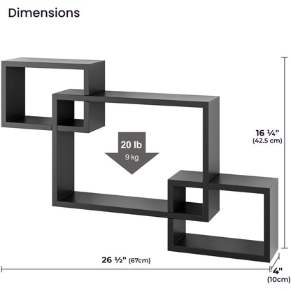 Ballucci Wooden Interweave Floating Wall Mounted Shelves, Horizontal and Vertical Display Storage Shelf for Living Room Bedroom Entryway Hallway Bathroom, 26" x 18", Black