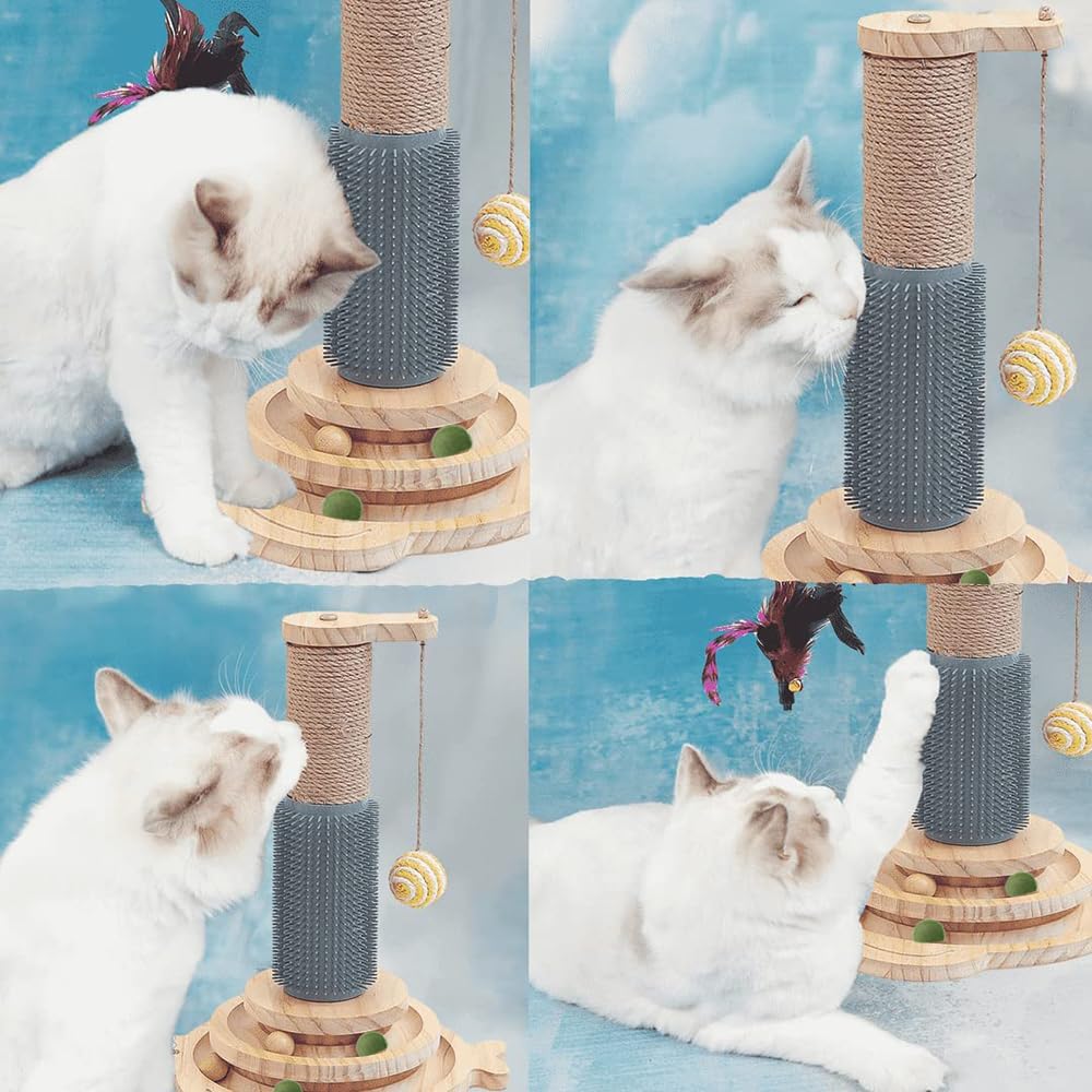 Marchul 5 in 1 Cat Toys - Cat Sisal Rope Scratching Post with Hanging Ball, Interactive Track Toy Ball for Indoor Playing