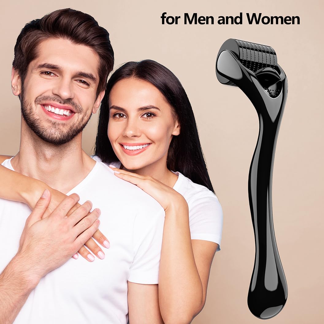 Derma Roller Microneedle Kit, Titanium Needles Face Beard Roller For Home Use 0.25mm (Black)