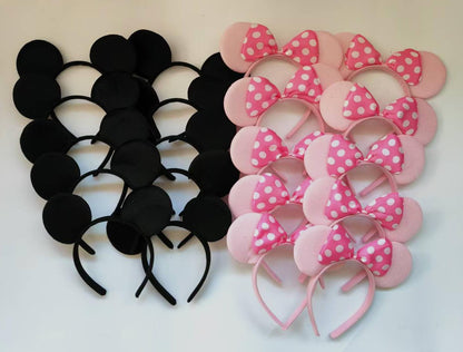 NEWTGAN 20 PCS Mouse Ears Headbands for Birthday Party Theme Park Costume Play Celebration for Boys and Girls (black,pink) (pink black)