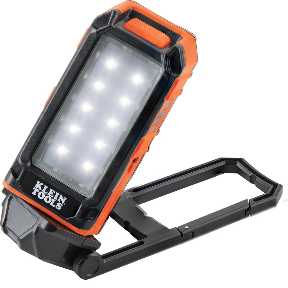Klein Tools 56403 LED Light, Rechargeable Flashlight/Worklight with Kickstand and Carabiner, Charges Small Electronics, for Work, Camping