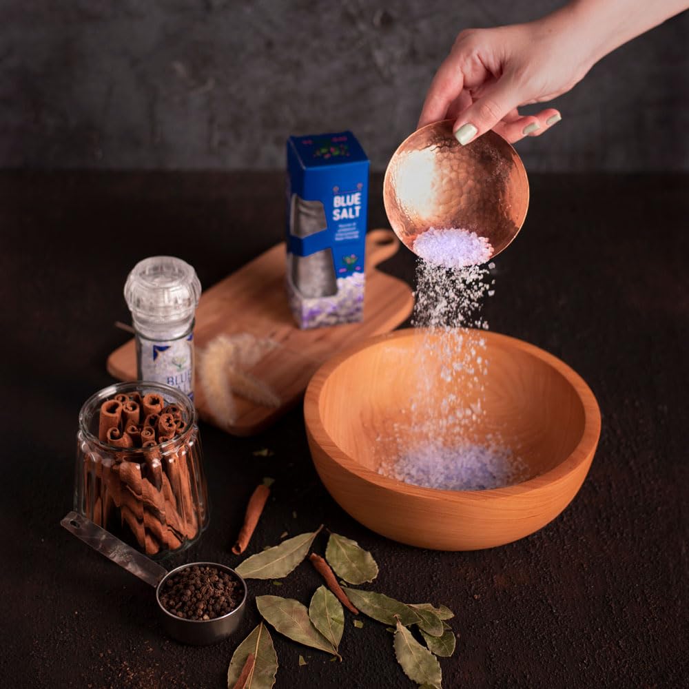 EUPHERBIA Blue Salt, Coarse, Rare Mineral Salt, High Potassium, Lower Sodium, Natural, Unprocessed, Hand Harvested, Kosher Certified (100g with Grinder)