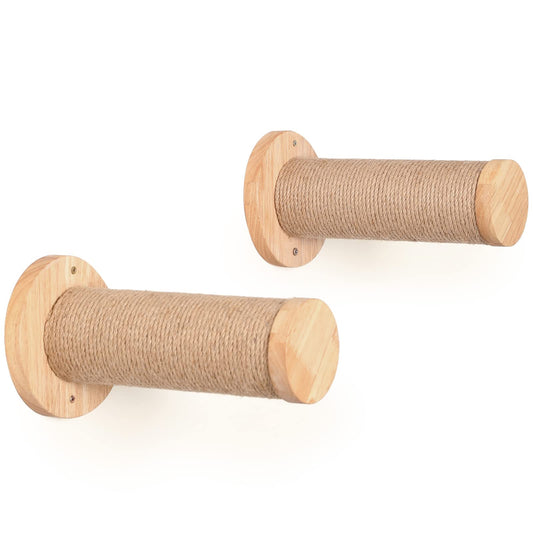 FUKUMARU Cat Wall Furniture, Cat Climbing Step 30cm Wall Mounted with Jute Scratches,Natural Rubber Wood Material, for Most Medium and Large Cats, Pack of 2