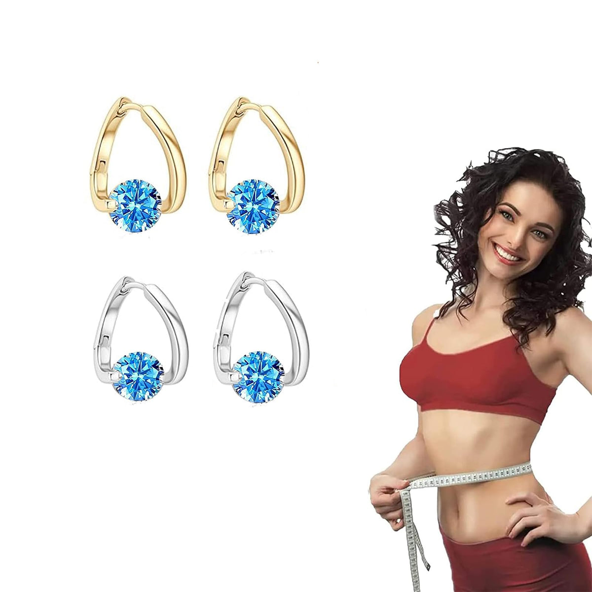 Lymphatic Drainage Earrings for Women Lymphatic Activity Hoop Earrings Magnetotherapy Germanium Earrings Sparkle CZ Hoop Earrings (blue)