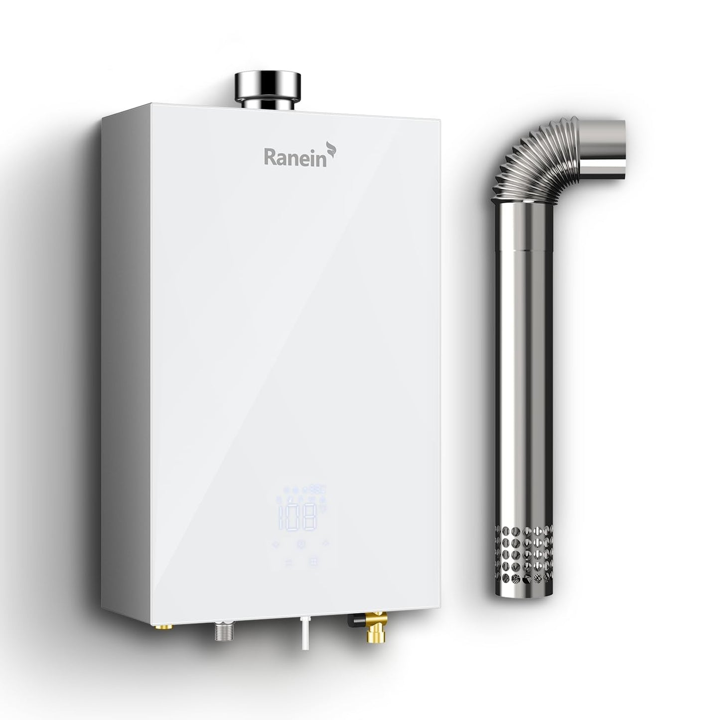 GEN II Ranein Natural Gas Tankless Water Heater, 4.76 GPM, 116,000 BTU Glass Panel Design Indoor On Demand Instant Hot Water Heater with LED Temperature Control Panel